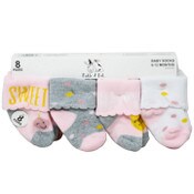 Wholesale - 8pk INFANT GIRLS MULTI TURNCUFF TERRY SOCKS ASST SIZE C/P 60, UPC: 194382054772